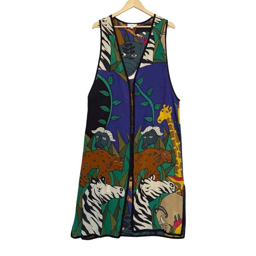 Silkscapes Handpainted 100% Silk Jungle Animal Vest Dress Colorful Safari Art S